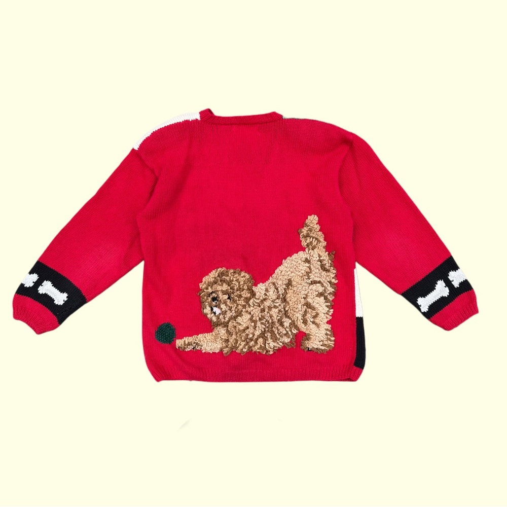 Vintage 90s Eagles Eye Dog Hand Knit Cardigan. Sweater Rare Size L Pets USA - Picture 10 of 11